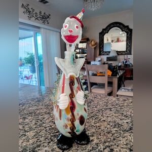 Colorful Glass Clown Figurine With Murano Topper.